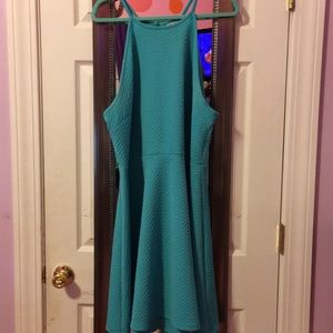 Turquoise High Neck Skater Dress